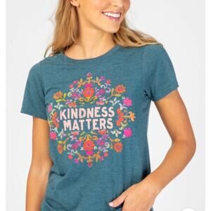 Natural Life Kindness Matters Graphic Tee Womens Size Large Teal Pink NWT